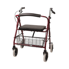 Duro Med 4 wheel rollator, 8 in. Wheel, 32   36 in. Handle, Burgundy, 375 lbs, Aluminum Frame