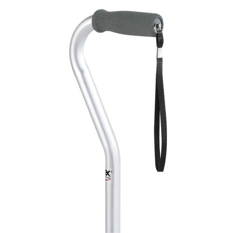 Carex® Offset Cane with Cushioned Grip & Wrist Strap, Silver