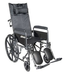 driveâ„¢ Silver Sport Reclining Wheelchair with Padded, Removable Arm, Composite Mag Wheel, 20 in. Seat, Swing Away Elevating Legrest, 350 lbs