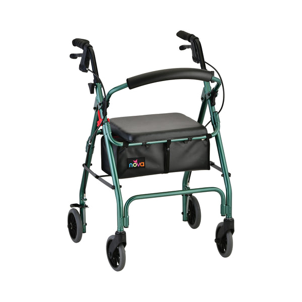 Nova Ortho Med GetGO Classic 4 Wheel Rolling Walker, 6 in. Wheel, 32.25   36.5 in. Handle, Green, 300 lbs. Capacity, Aluminum Frame - Adroit Medical Equipment