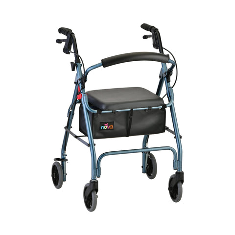 Nova GetGO Classic 4 Wheel Rolling Walker, 6 in. Wheel, 32.25   36.5 in. Handle, Blue, 300 lbs, Aluminum Frame