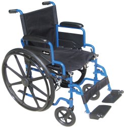 drive™ Blue Streak Standard Wheelchair with Flip Back, Padded Arm, Composite Mag Wheel, 16 in. Seat, Swing Away Elevating Legrest, 250 lbs - Adroit Medical Equipment