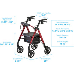 Rollator STAR 8 Walker, 8" Wheels & Standard Size