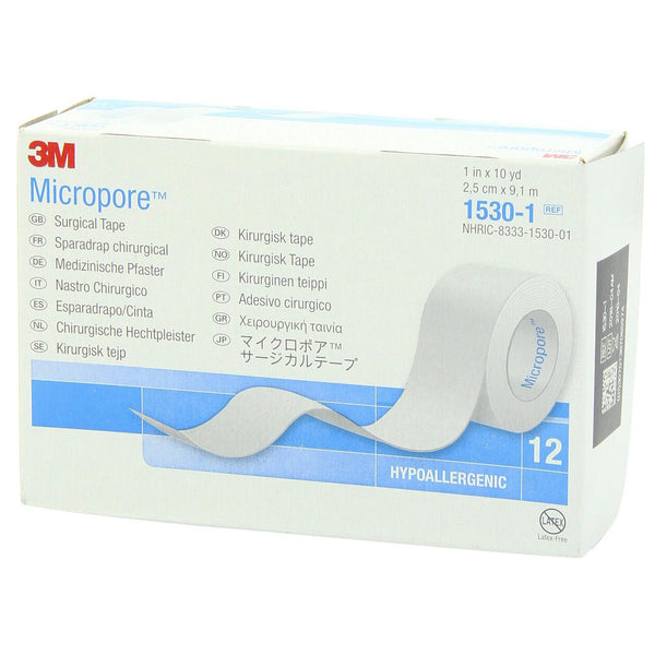3M Micropore Paper Tape - White, 1" X 10Yds (Box of 12)(Pack of 2)
