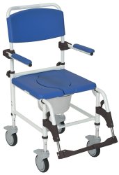 Drive Medical NRS185008 Bariatric Aluminum Rehab Shower Commode Chair with Two Rear-Locking Casters, Blue and White