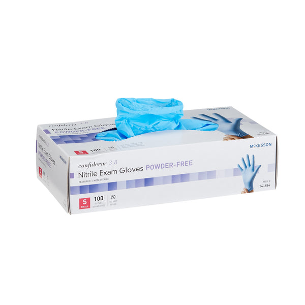 McKesson Confiderm® 3.8 Nitrile Standard Cuff Length Exam Glove, Small, Blue