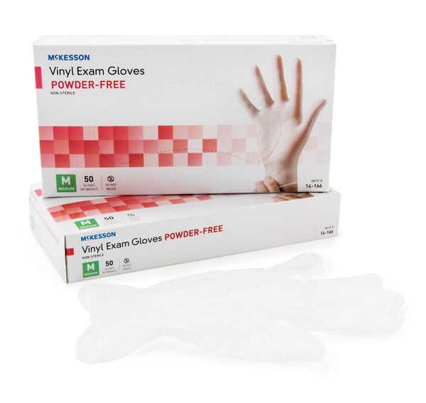 McKesson Confiderm® Vinyl Standard Cuff Length Exam Glove, Medium, Clear