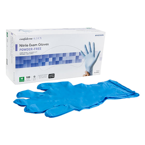 McKesson Confiderm® 6.5CX Extended Cuff Nitrile Gloves, Medium, Blue