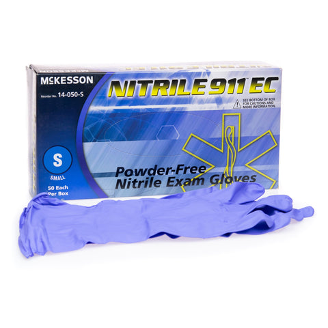 McKesson Nitrile 911™ EC Nitrile Extended Cuff Length Exam Glove, Small, Blue