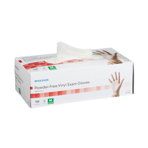 McKesson Vinyl Standard Cuff Length Exam Glove, Medium, Clear