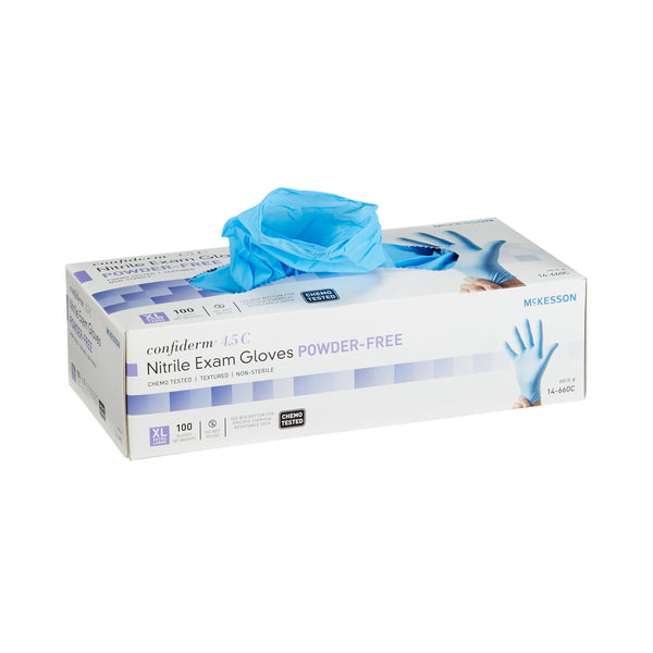 McKesson Confiderm® 4.5C Nitrile Standard Cuff Length Exam Glove, Extra Large, Blue