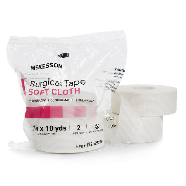 McKesson Cloth Medical Tape, 1 Inch x 10 Yard, White, 2 Rolls per Pack