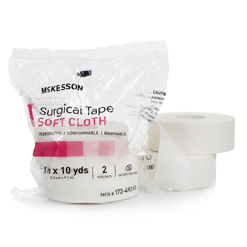 McKesson Cloth Medical Tape, 1 Inch x 10 Yard, White, 2 Rolls per Pack