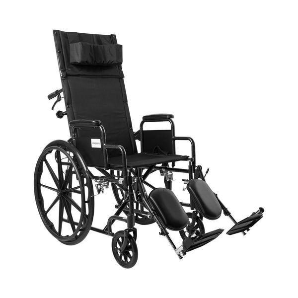 McKesson Reclining Wheelchair with Padded, Removable Arm, Composite Mag Wheel, 18 in. Seat, Swing Away Elevating Footrest