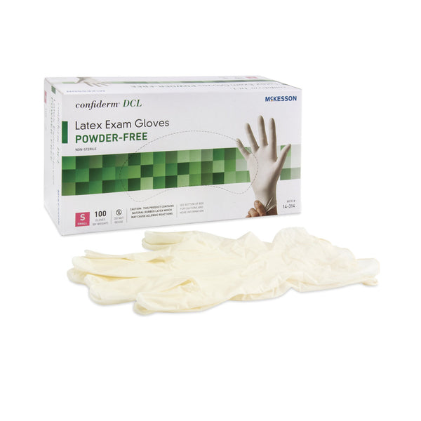 McKesson Confiderm® Latex Standard Cuff Length Exam Glove, Small, Ivory