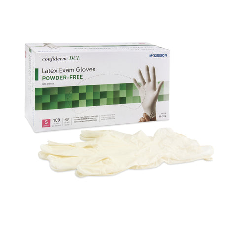 McKesson Confiderm® Latex Standard Cuff Length Exam Glove, Small, Ivory