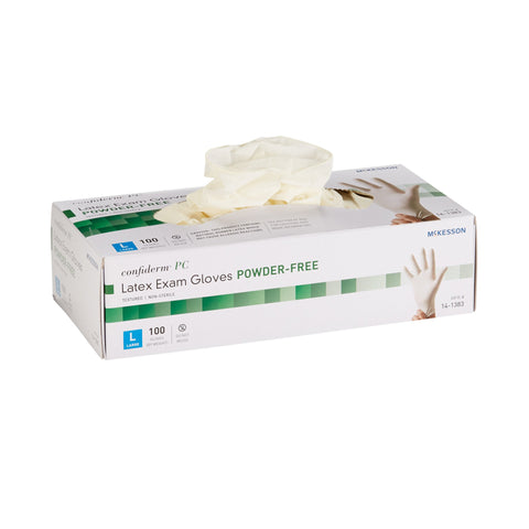 McKesson Confiderm® Latex Standard Cuff Length Exam Glove, Large, Ivory