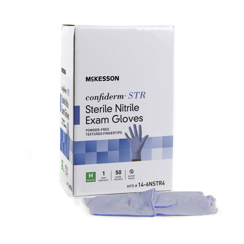 McKesson Confiderm® STR Nitrile Standard Cuff Length Exam Glove, Medium, Blue