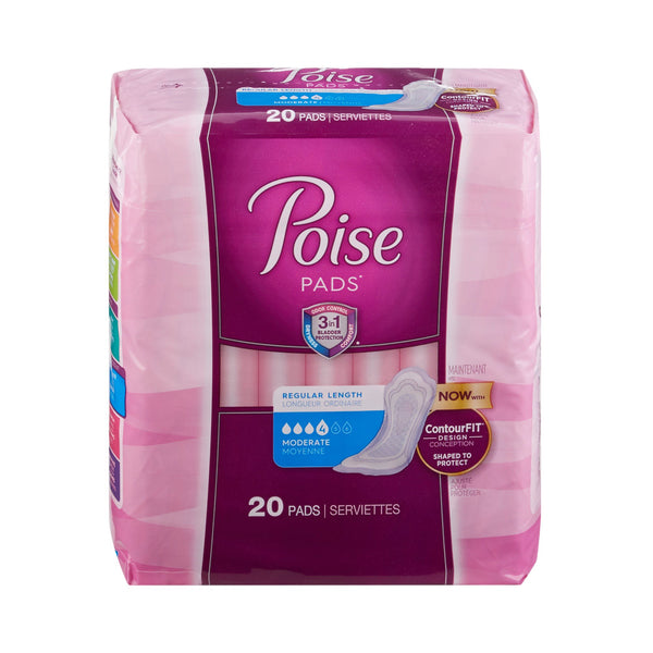 Poise® Moderate Bladder Control Pad, Regular Length, 20 per Package