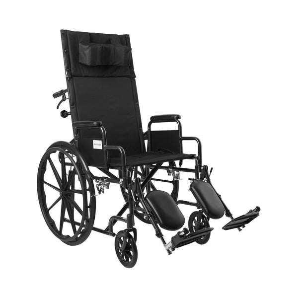 McKesson Reclining Wheelchair with Padded, Removable Arm, Composite Mag Wheel, 20 in. Seat, Swing Away Elevating Footrest