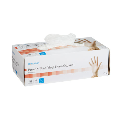 McKesson Vinyl Standard Cuff Length Exam Glove, Large, Clear