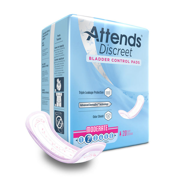 Attends® Discreet Women's Moderate Bladder Control Pad, 10½ Inch Length