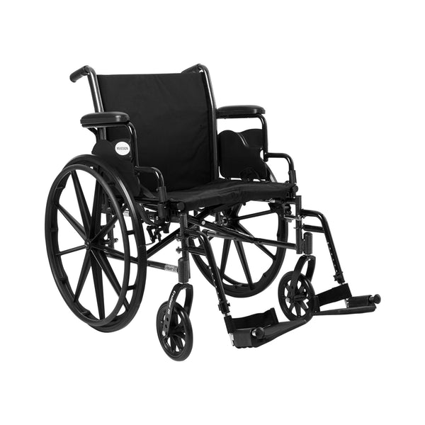 McKesson Lightweight Wheelchair with Flip Back, Padded, Removable Arm, Composite Mag Wheel, 20 in. Seat, Swing Away Footrest, 300 lbs.