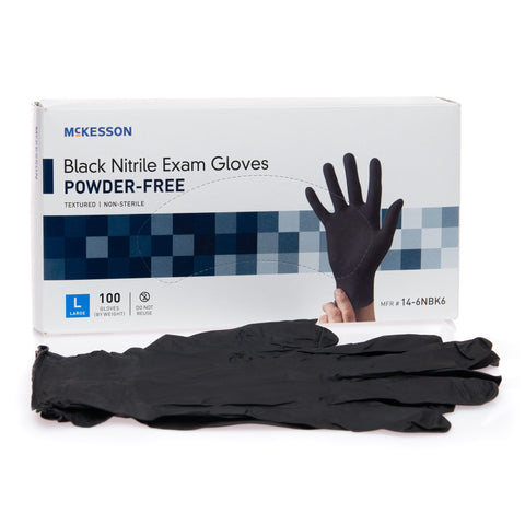 McKesson Nitrile Standard Cuff Length Exam Glove, Large, Black