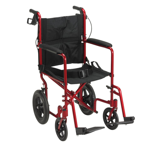 drive™ Expedition Lightweight Transport Wheelchair, Black with Red Finish