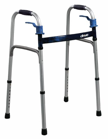 drive™ Deluxe Dual Release Folding Walker, 25.5   32 in., Flame Blue, 350 lb capacity, Aluminum
