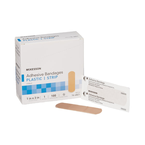McKesson Sterile Adhesive Plastic Strip, 1 x 3 Inch, Tan