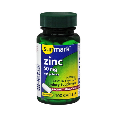 sunmark® 1 Caplet: Zinc / Zinc Gluconate / Microcrystalline Cellulose / Dicalcium Phosphate / Croscarmellose Sodium / Stearic Acid / Hypromellose / Magnesium Stearate / Polyethylene Glycol / Natural Flavor Mineral Supplement, 100 Caplets per Bottle