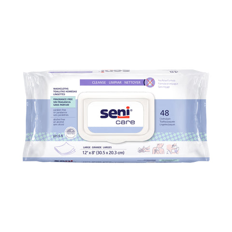 Seni® Care Unscented Rinse Free Bath Wipe, 48 per Package