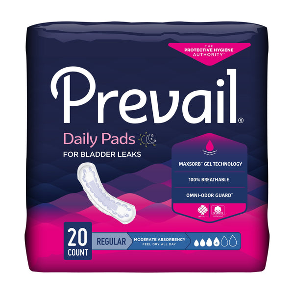 Prevail® Daily Pads Moderate Bladder Control Pad, 9¼ Inch Length