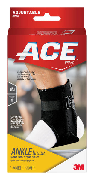 3M ACE Ankle Brace, Adjustable, Lace Up, Side Stabilizers, 12/Case