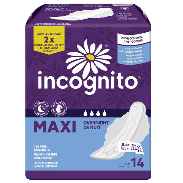 Incognito® Maxi Overnight Sanitary Pad With Wings