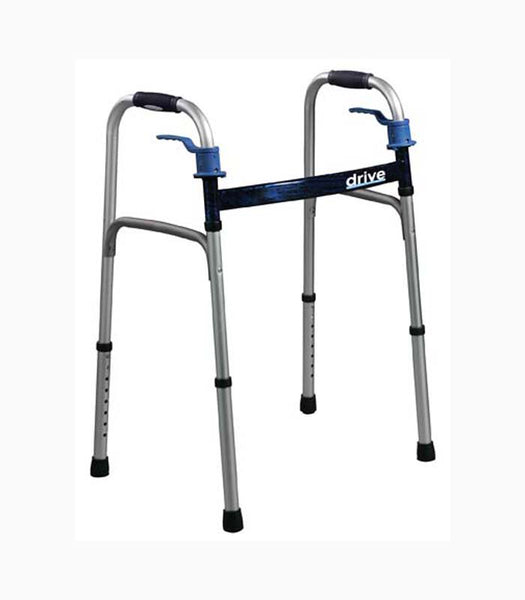 drive™ Deluxe Trigger Release Folding Walker, 26   33.5 in., Flame Blue, 350 lbs. Capacity, Aluminum