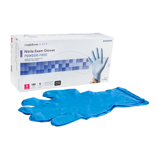 McKesson Confiderm® 6.5CX Extended Cuff Nitrile Gloves, Small, Blue