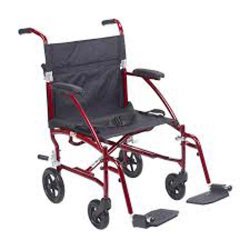 drive™ Fly Lite Ultra Lightweight Transport Wheelchair, Black with Burgundy Finish