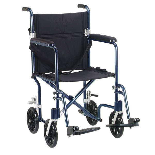 drive™ Deluxe Fly Weight Lightweight Transport Chair, Black with Blue Finish