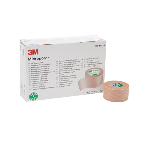 3M™ Micropore™ Surgical Tape Tan 1533-1, 1 inch x 10 yard (2,5cm x 9,1m), 12 rolls/box