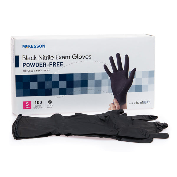 McKesson Nitrile Standard Cuff Length Exam Glove, Small, Black