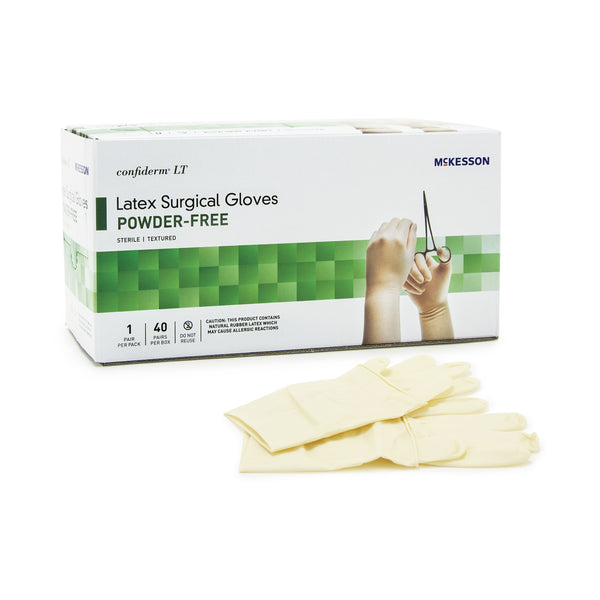 McKesson Confiderm® LT Latex Standard Cuff Length Surgical Glove, Size 9, Ivory
